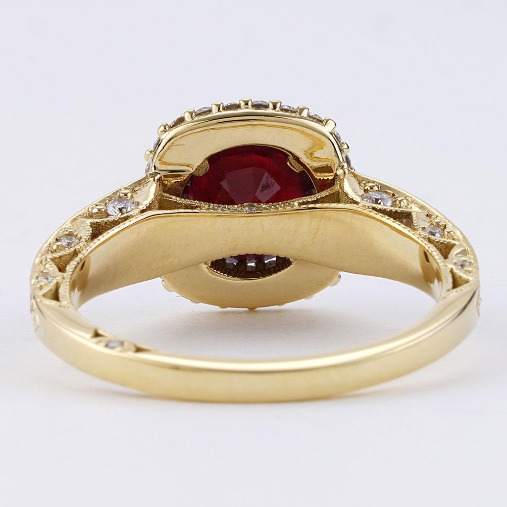 Contemporary Tacori Dantela 2.25 CTTW Ruby And Diamond Engagement Ring 18K Yellow Gold - 6.5 For Sale