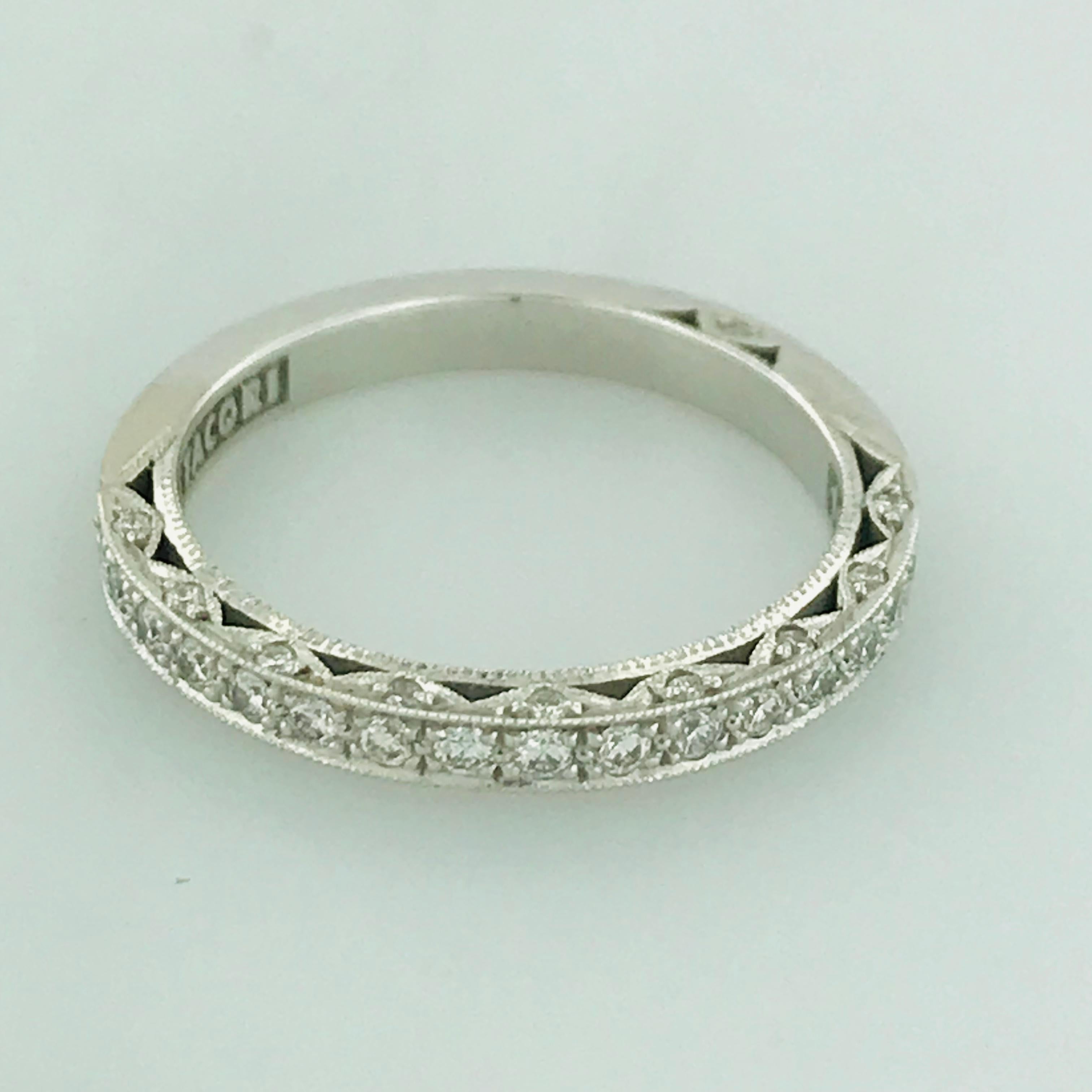 Round Cut Tacori Diamond Band Wedding Ring w  1/3 Carat or .33 Carat Total Weight Crescent For Sale