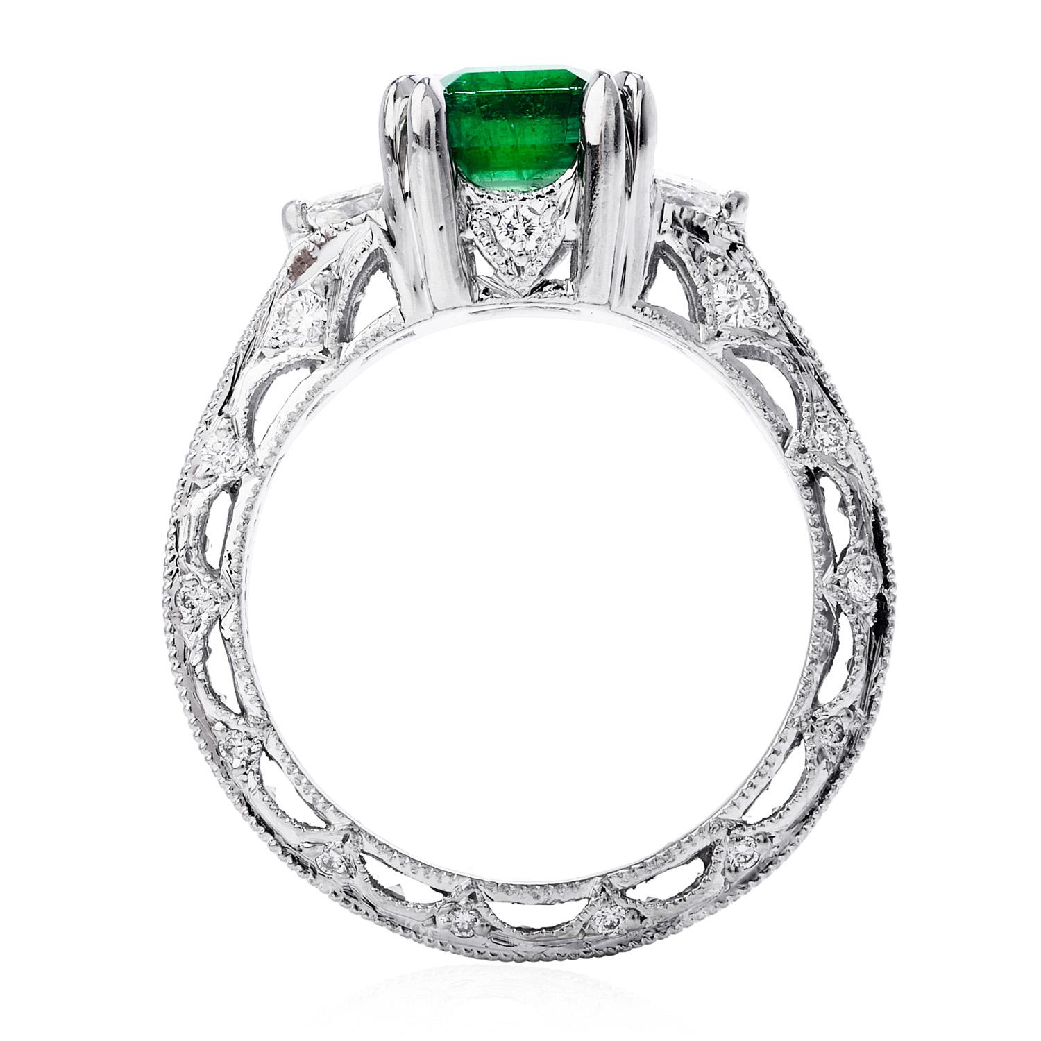 Tacori Diamant-zertifizierter sambischer Smaragd-Verlobungsring aus Platin (Art déco) im Angebot