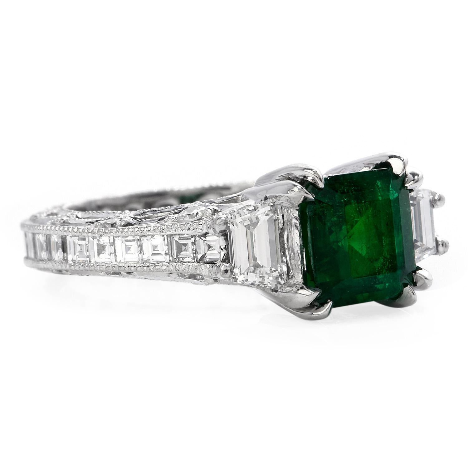 Tacori Diamant-zertifizierter sambischer Smaragd-Verlobungsring aus Platin (Smaragdschliff) im Angebot