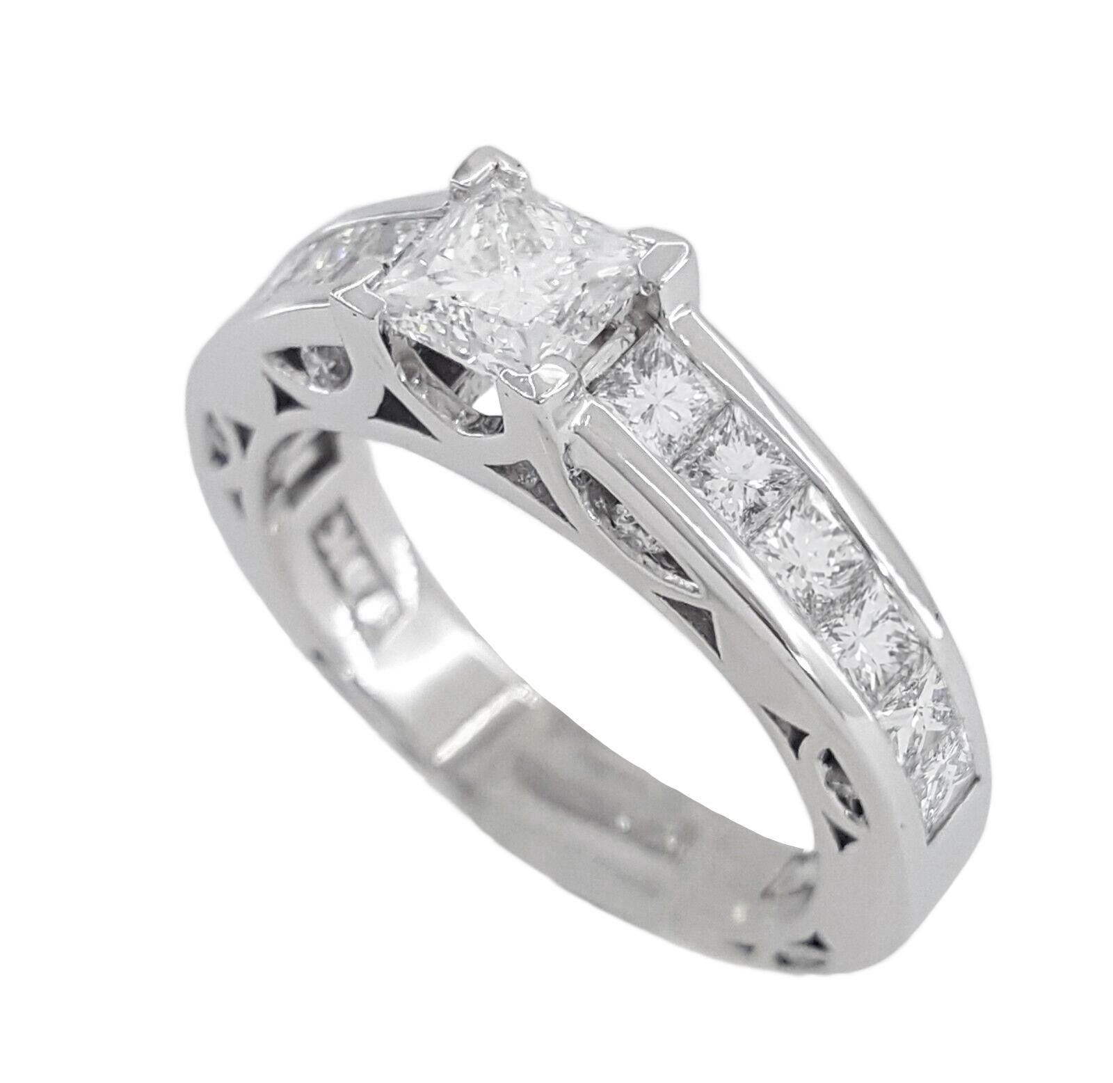 Princess Diamond Engagement Ring Model 28095 in 18k White Gold.


The ring weighs 7.6 grams, size 6.5, the center stone is a Natural Princess Brilliant cut weighing approximately 0.70 ct, F in color, VS1 in clarity, Measuring 4.88x4.83x3.52mm