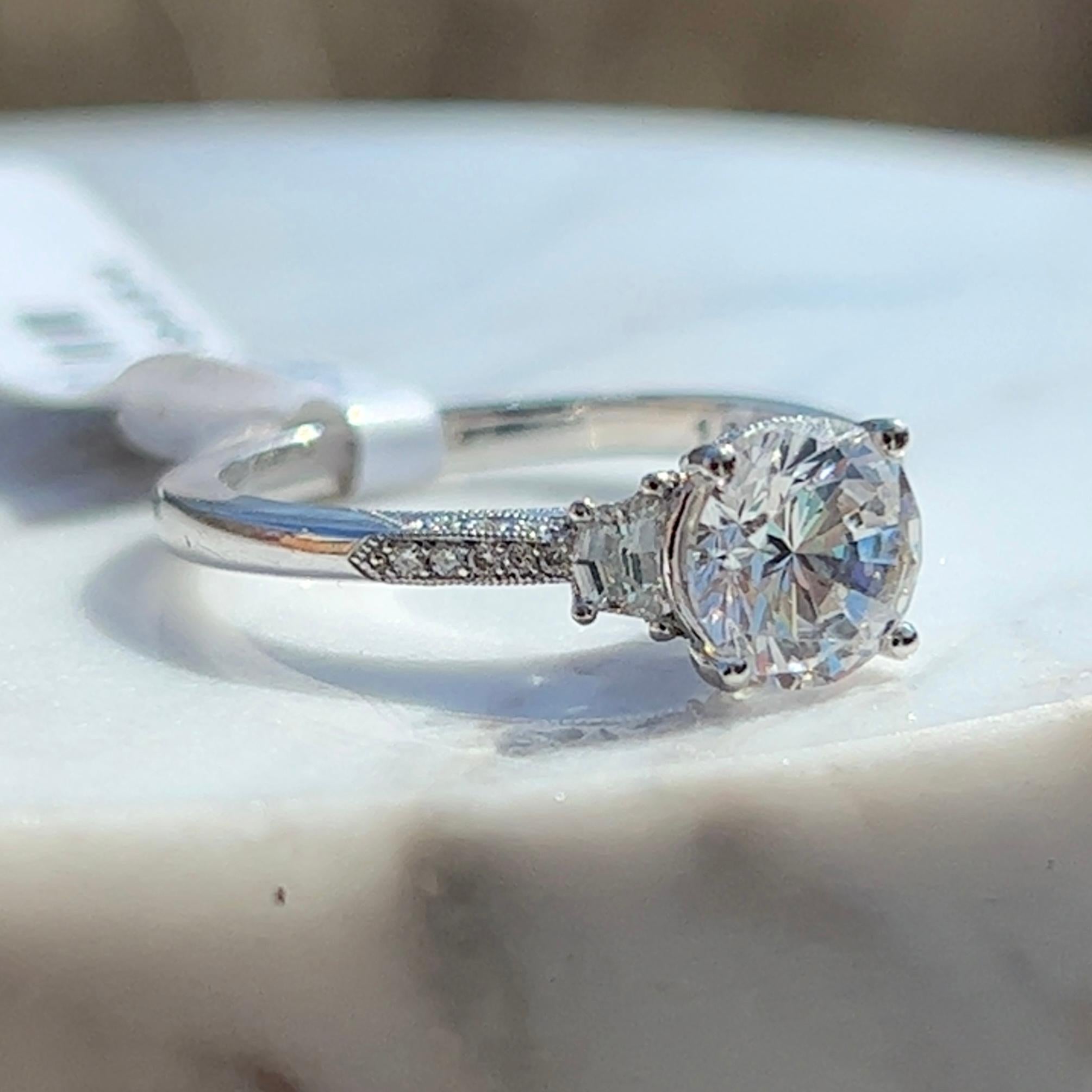 Brilliant Cut Tacori Diamond Engagement Ring Mounting in 18k White Gold