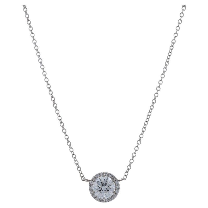 Tacori Diamond Halo Necklace 16 1/2" - White Gold 18k Round Brilliant .57ctw GIA For Sale