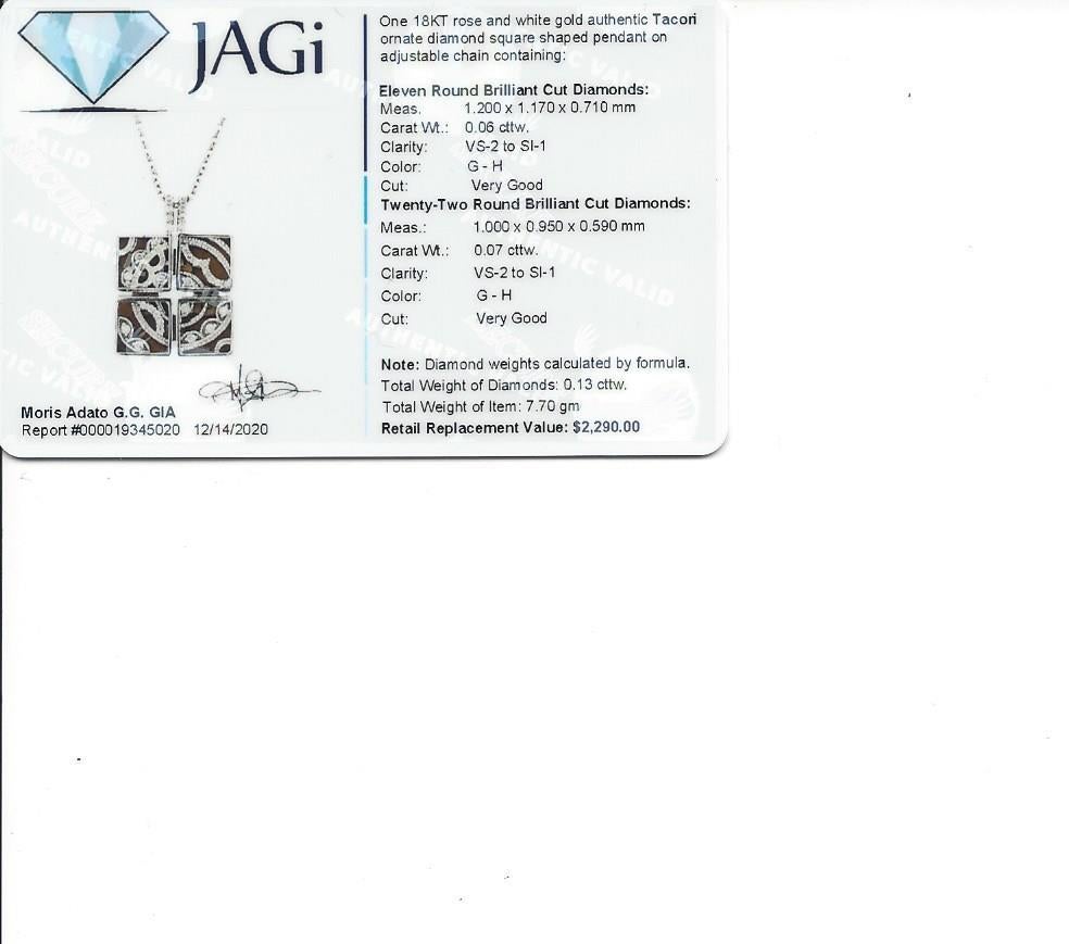 Tacori Diamond Sectioned Square Pendant Necklace in 18 Karat White and Rose Gold For Sale 3
