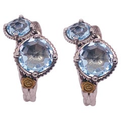 Tacori Créoles à double topaze bleu ciel perles et croissants en argent sterling et or 18 carats LV 