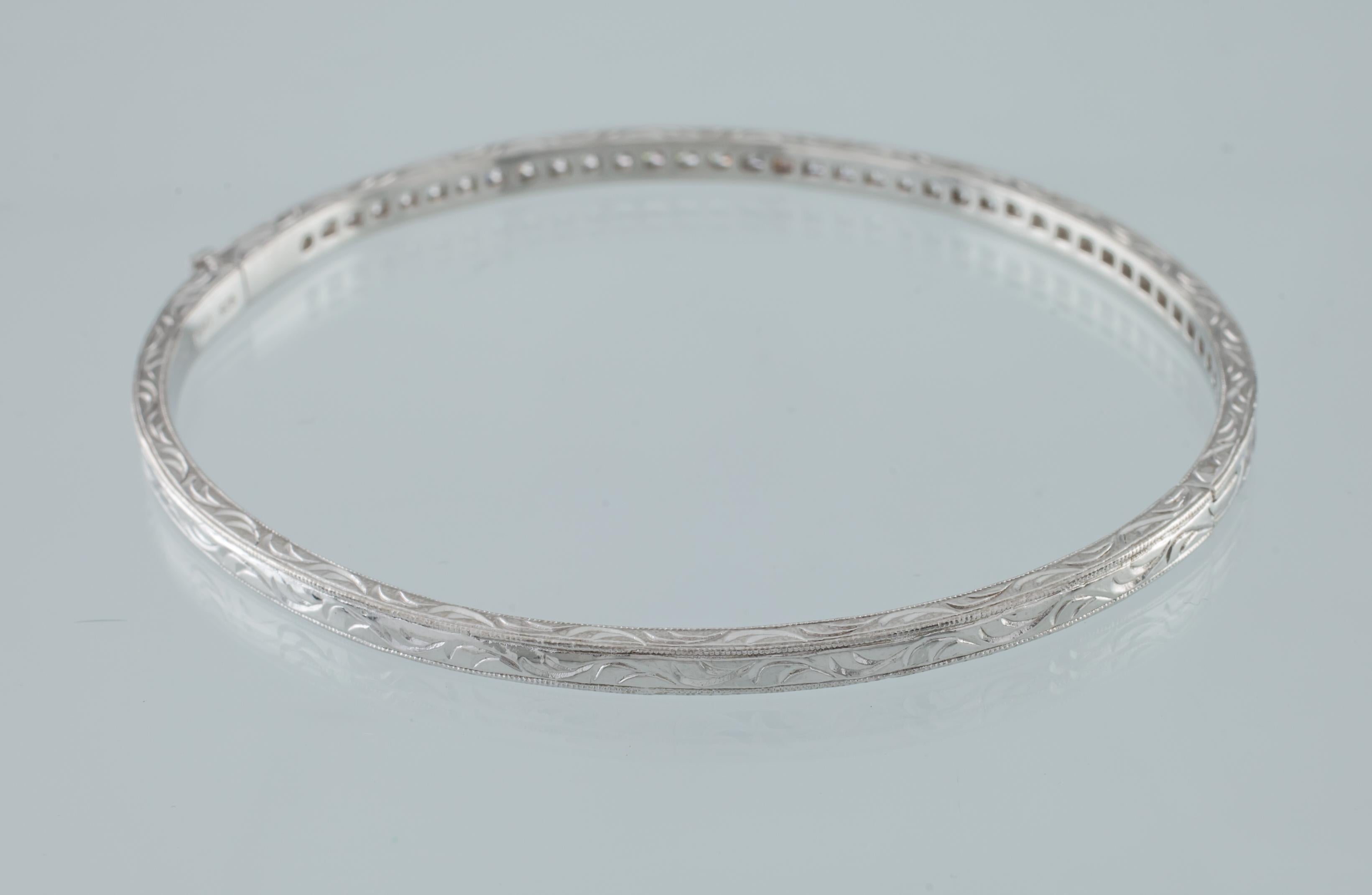 Modern Tacori Engraved Sterling Silver & Princess Cut CZ Bangle Bracelet, Size 7.5 For Sale