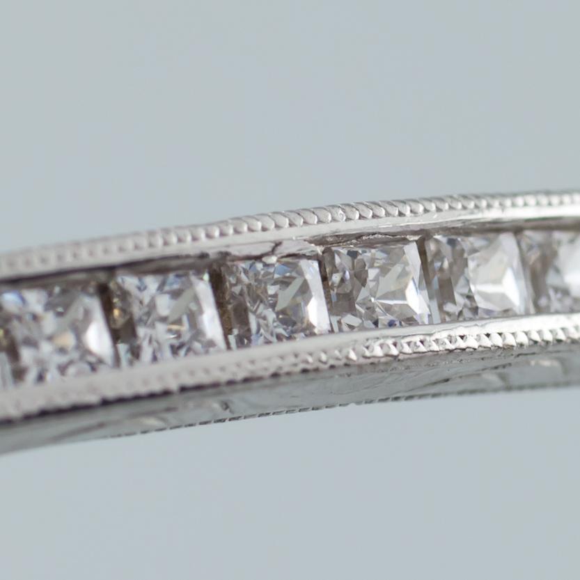Women's or Men's Tacori Engraved Sterling Silver & Princess Cut CZ Bangle Bracelet, Size 7.5 For Sale