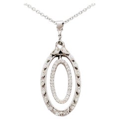 Tacori Estate Oval White Diamond Pendant Necklace in 18 Karat White Gold