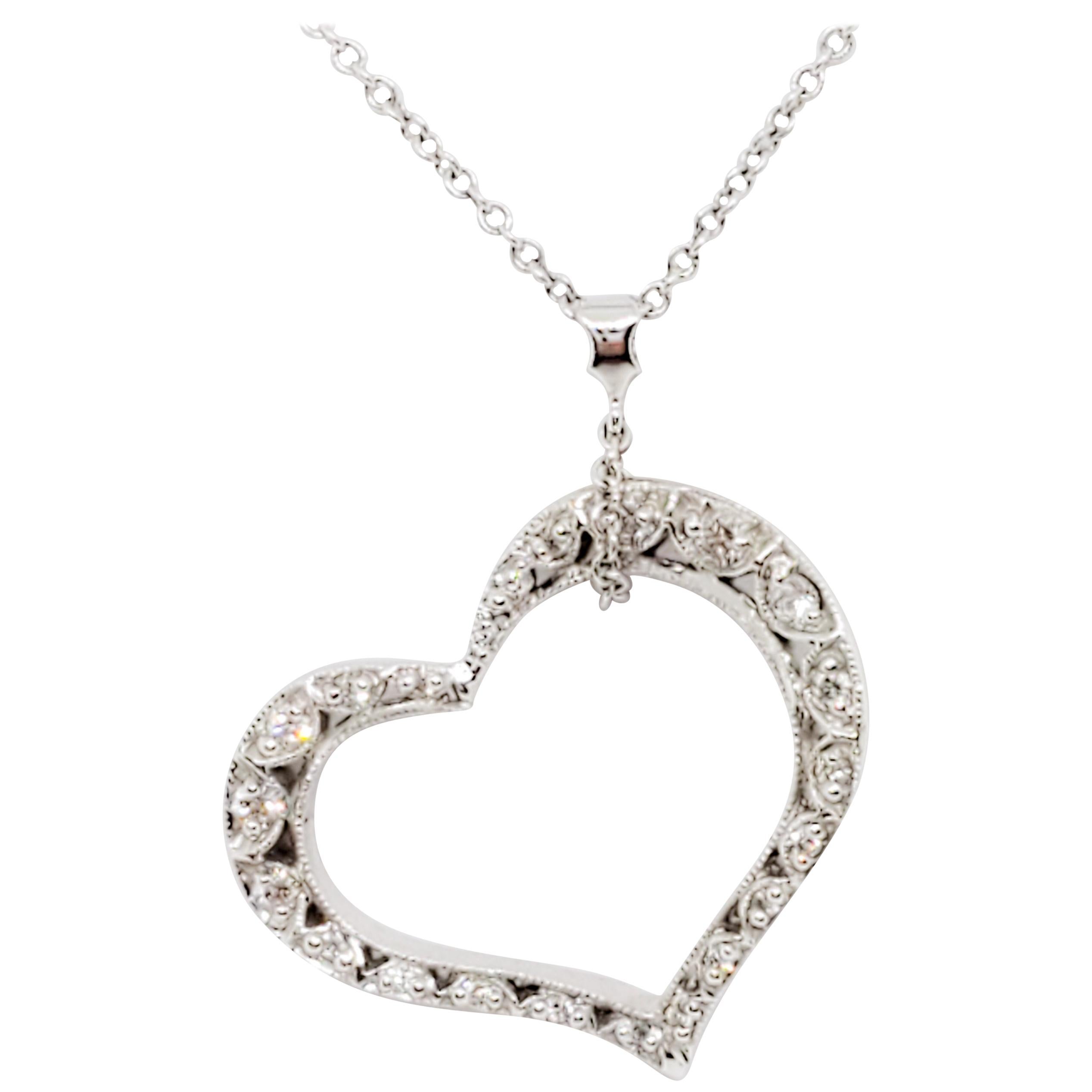 Tacori Estate White Diamond Heart Pendant Necklace in 18 Karat White Gold