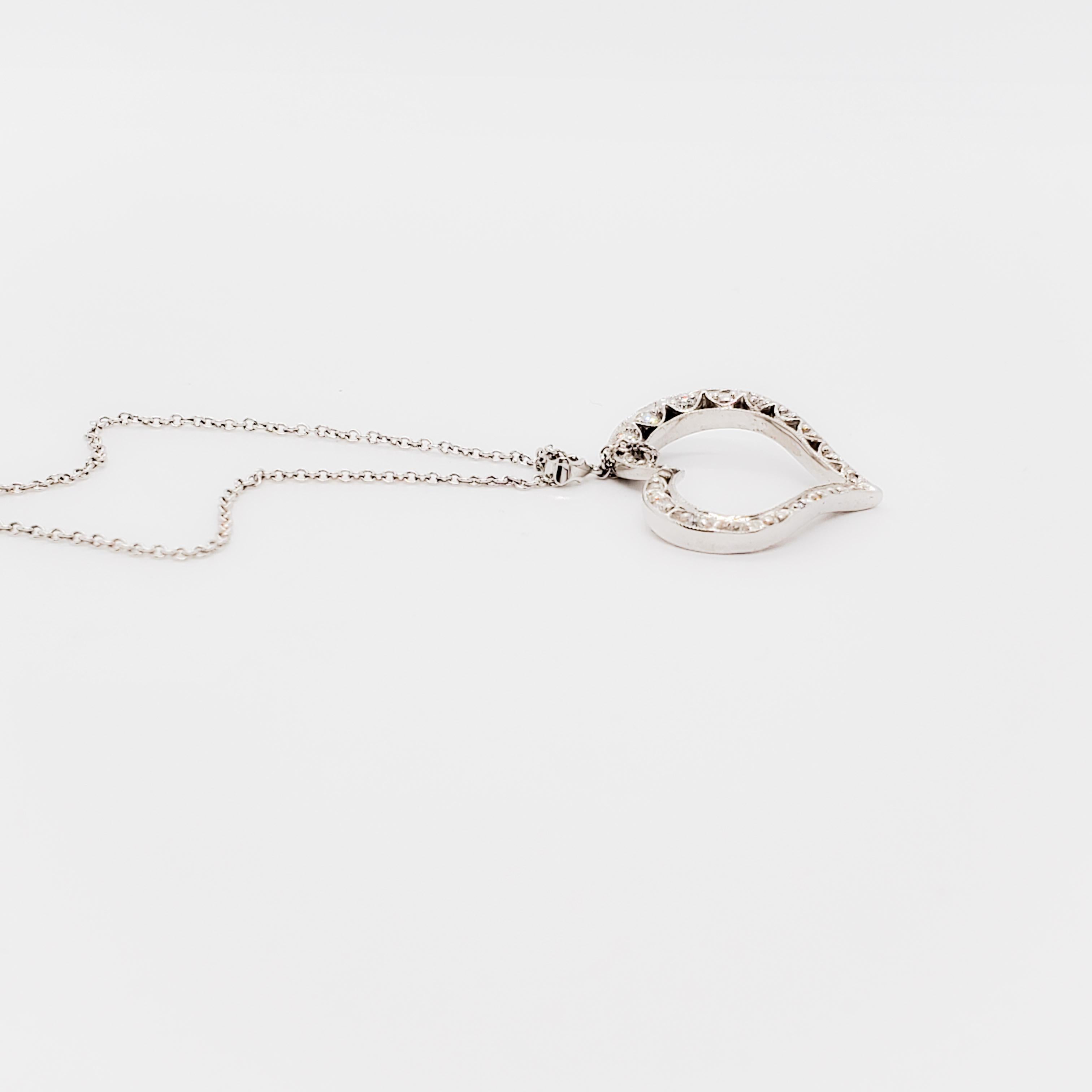 Round Cut Tacori Estate White Diamond Heart Pendant Necklace in 18 Karat White Gold