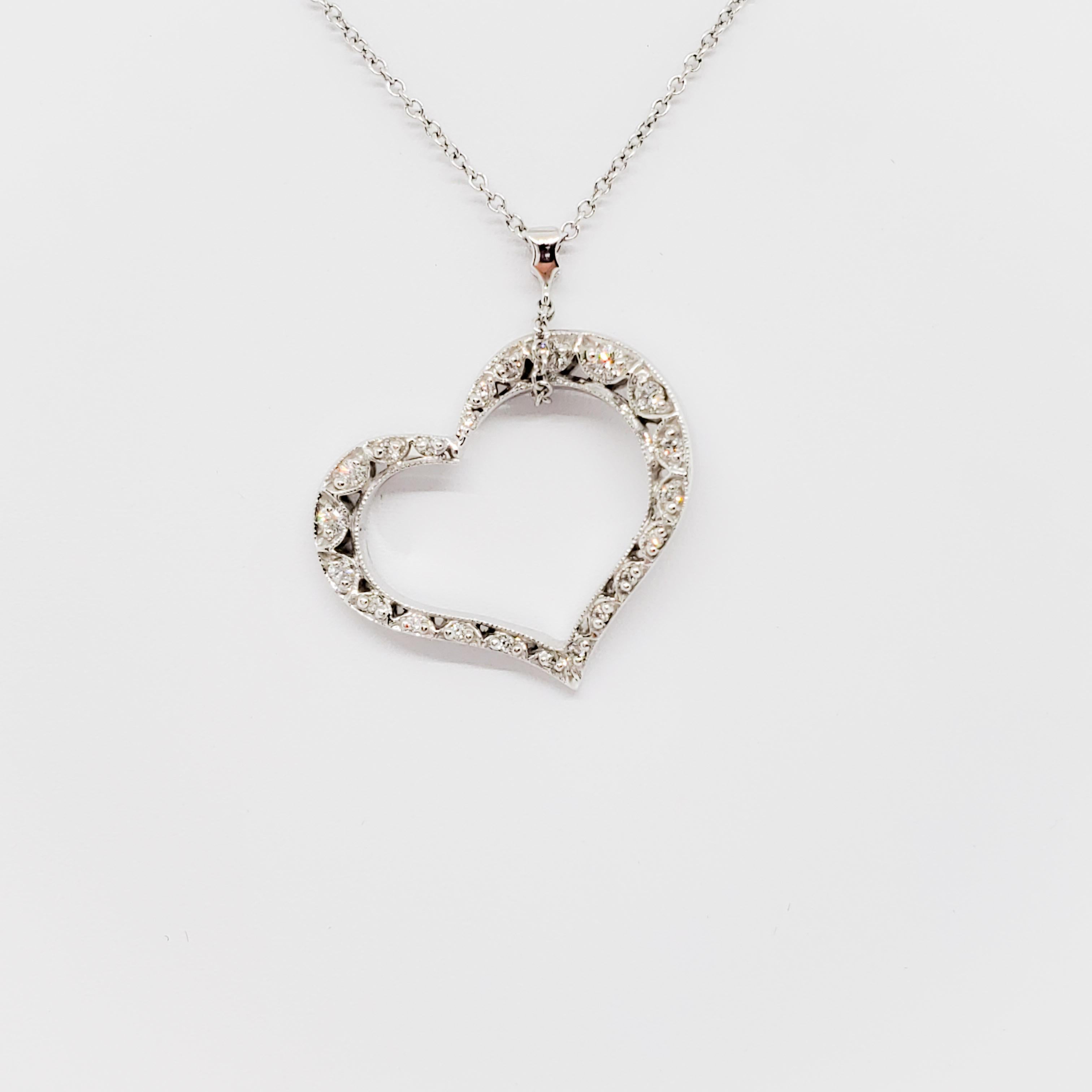 Women's or Men's Tacori Estate White Diamond Heart Pendant Necklace in 18 Karat White Gold