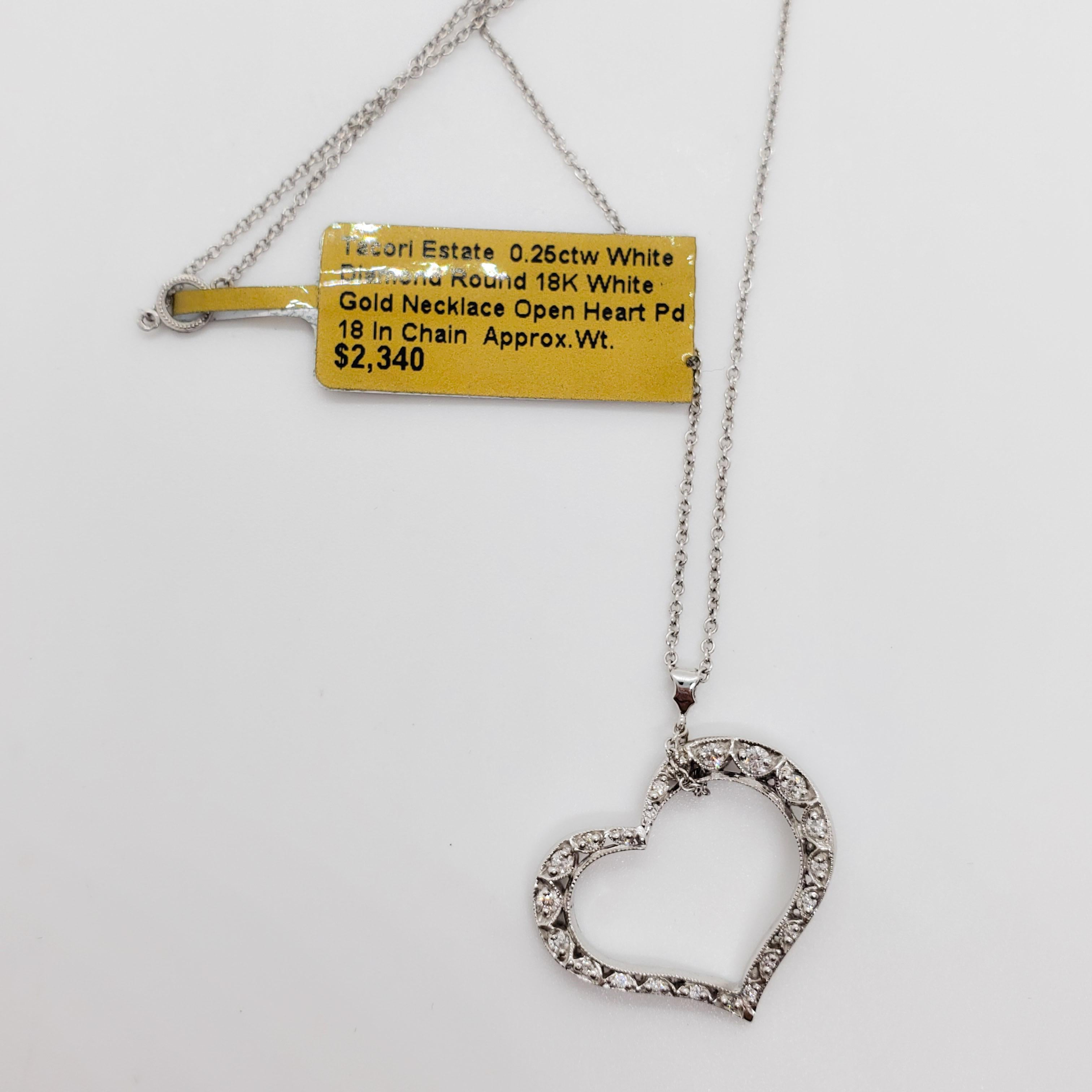 Tacori Estate White Diamond Heart Pendant Necklace in 18 Karat White Gold 2