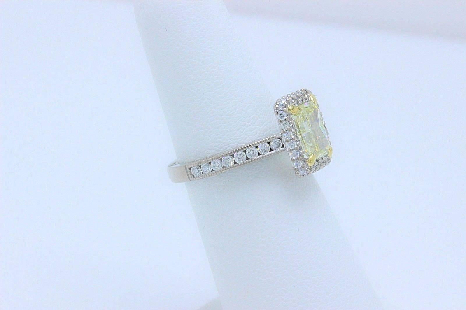 Radiant Cut Tacori Fancy Light Yellow 1.98 TCW Diamond Ring in 18k White & Yellow Gold