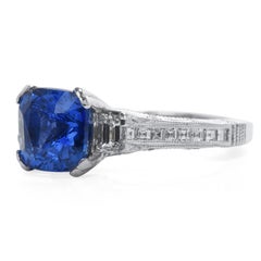 Tacori GIA 3.04 Carat Cushion Ceylon Sapphire Diamond Platinum Engagement Ring