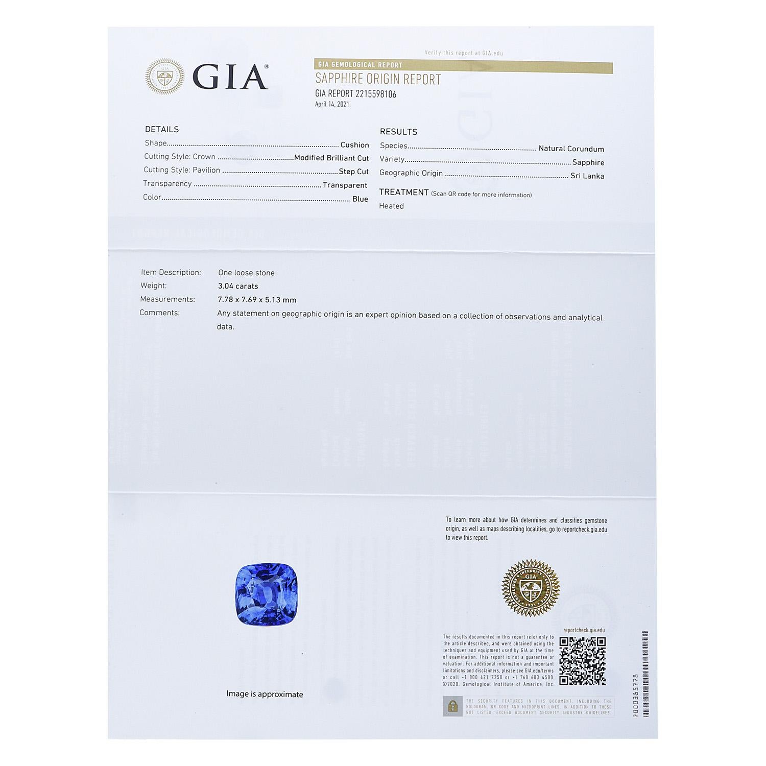 Art Deco Tacori GIA 3.04 Carat Cushion Ceylon Sapphire Diamond Platinum Engagement Ring