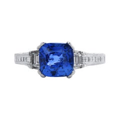 Tacori GIA 3.04 Carat Cushion Ceylon Sapphire Diamond Platinum Engagement Ring