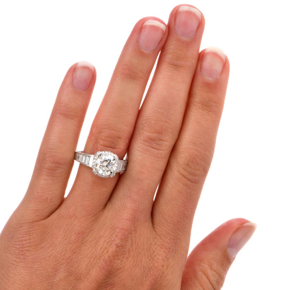 Tacori GIA 4.45 Carat Diamond Halo Baguette Eternity Platinum Engagement Ring In Excellent Condition In Miami, FL