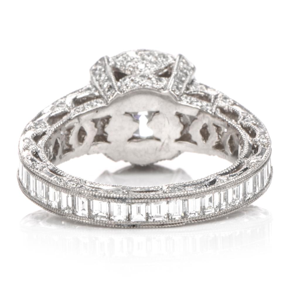 Tacori GIA 4.45 Carat Diamond Halo Baguette Eternity Platinum Engagement Ring 2