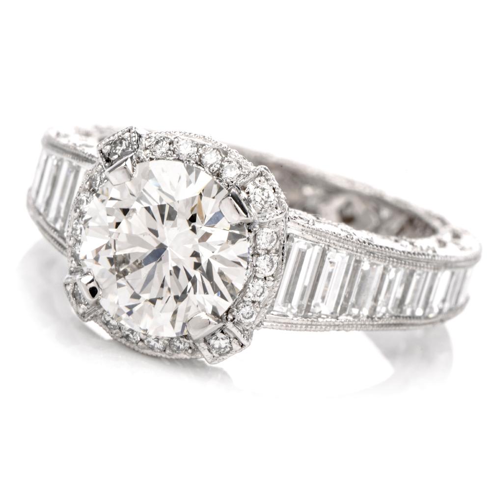 Tacori GIA 4.45 Carat Diamond Halo Baguette Eternity Platinum Engagement Ring 3