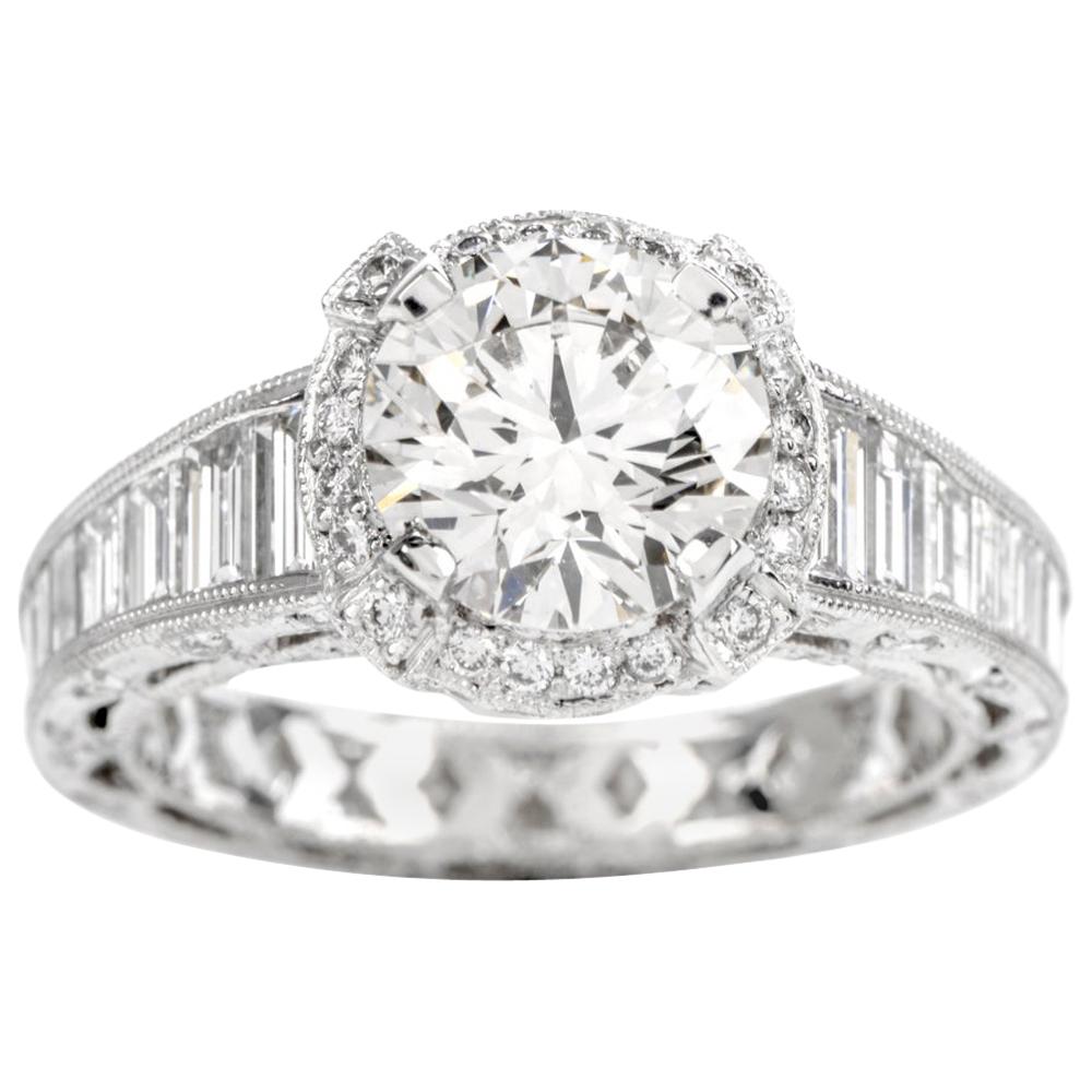 Tacori GIA 4.45 Carat Diamond Halo Baguette Eternity Platinum Engagement Ring