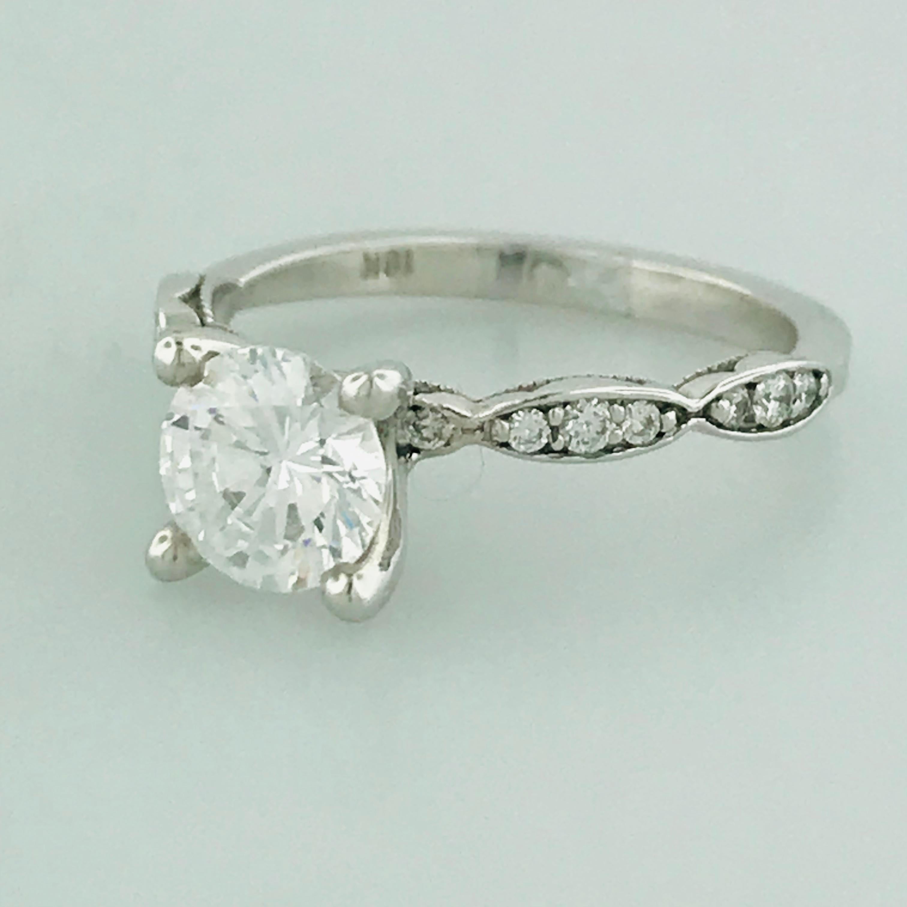 Round Cut Tacori 1.00 Carat GIA Round Diamond in 18 Karat White Gold Engagement Ring For Sale