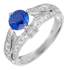 Tacori Platinum Engagement Ring, GIA .93ct Blue Sapphire & Diamonds
