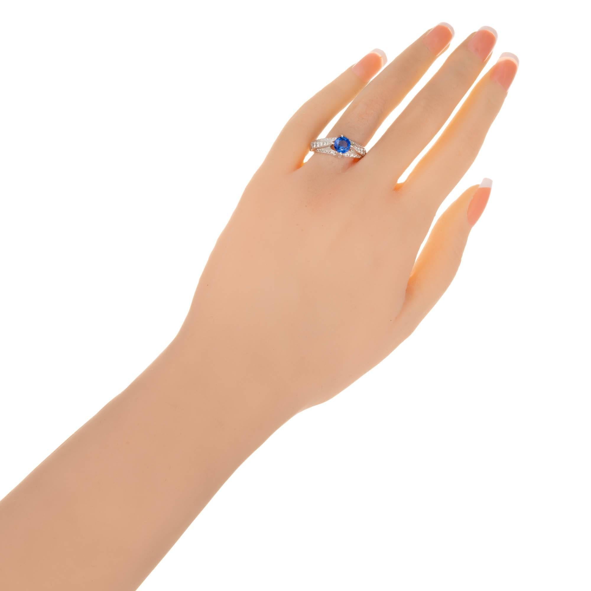 Round Cut Tacori GIA Certified .93 Carat Sapphire Diamond Platinum Engagement Ring For Sale