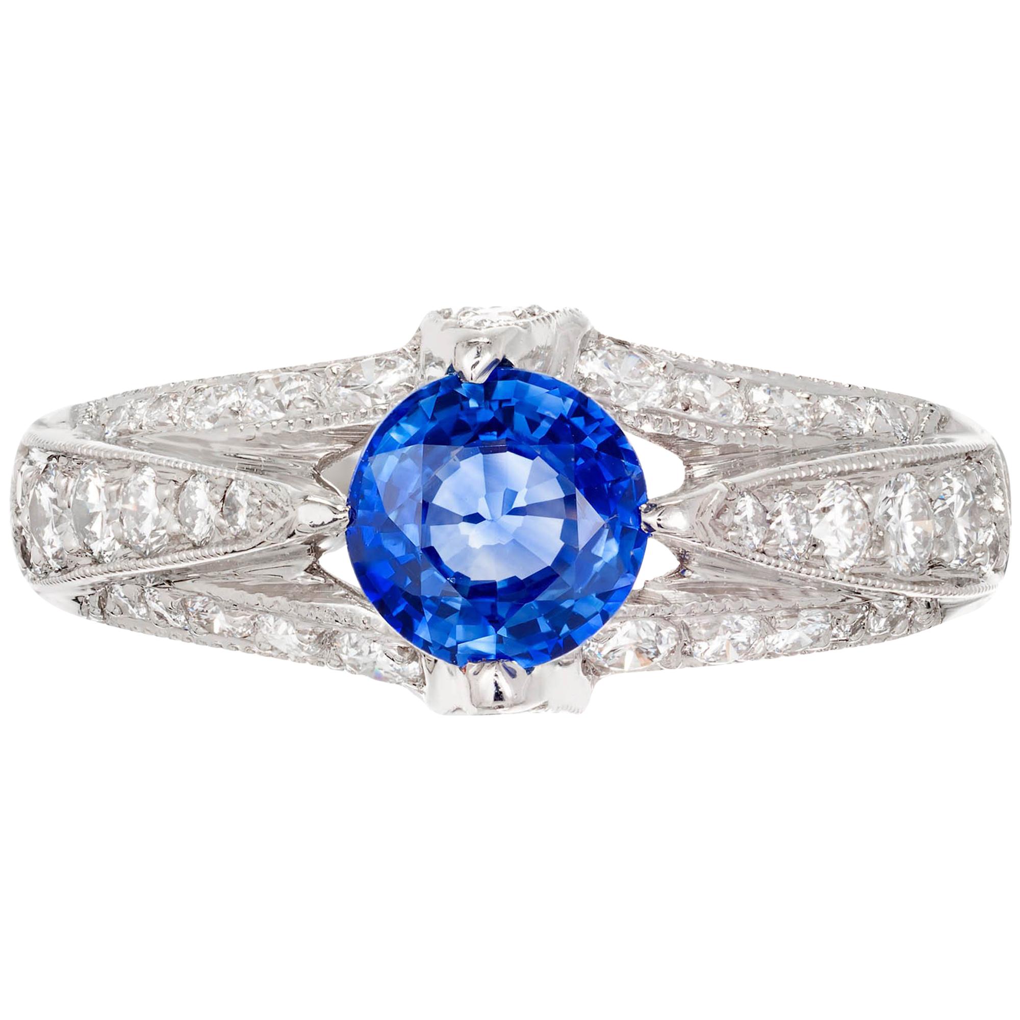 Tacori GIA Certified .93 Carat Sapphire Diamond Platinum Engagement Ring For Sale