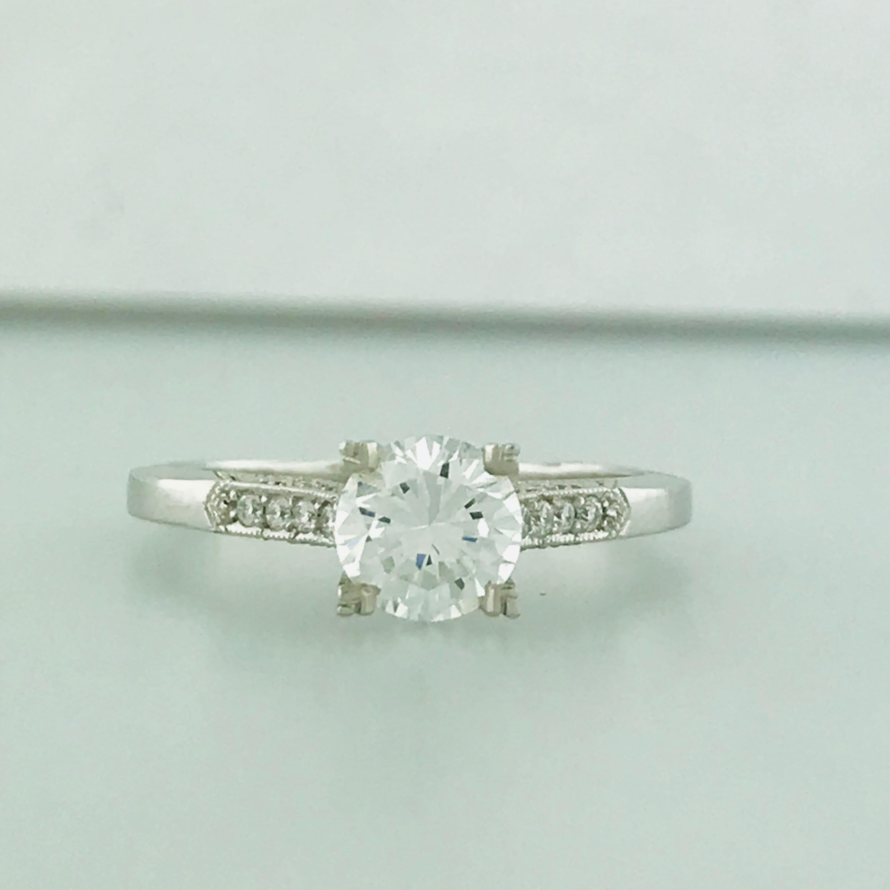 Round Cut Tacori GIA Certified RBC .95 Carat tw Round Diamond 18 Karat White Gold Ring For Sale