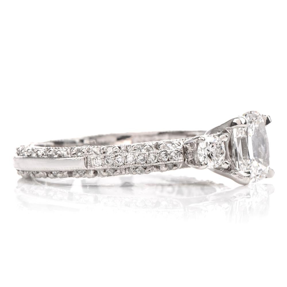Women's Tacori GIA Cushion 1.28 carats Diamond Platinum Engagement Ring For Sale