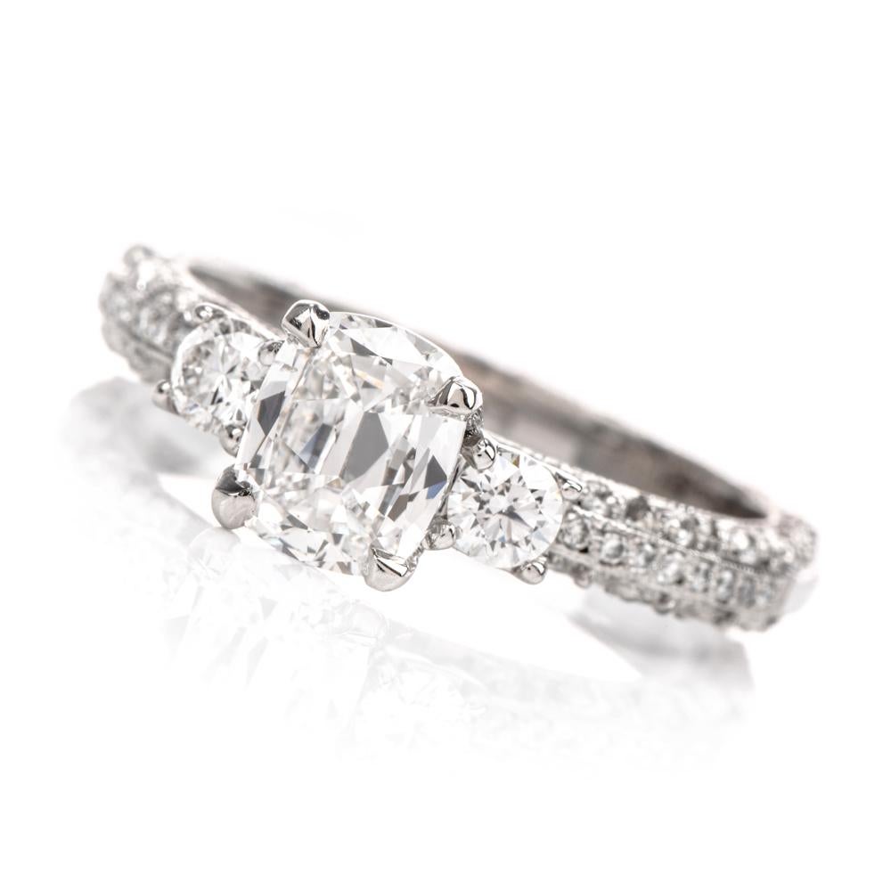 Tacori GIA Cushion 1.28 carats Diamond Platinum Engagement Ring For Sale 2