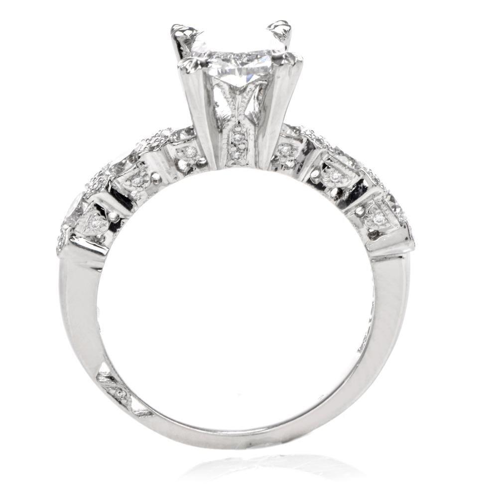 Tacori GIA Cushion D-SI2 1.80 carats Diamond Platinum Engagement Ring For Sale 1
