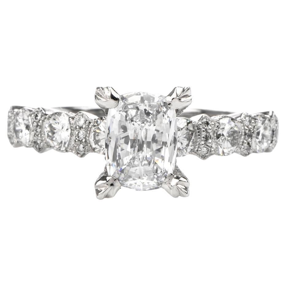 Tacori GIA Cushion D-SI2 1.80 carats Diamond Platinum Engagement Ring For Sale