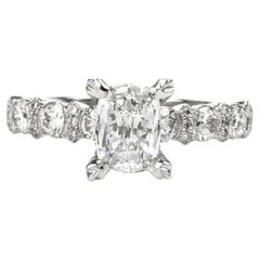 Bague de fiançailles en platine Tacori GIA Cushion D-SI2 1,80 carats Diamond