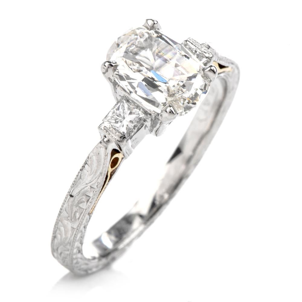 Tacori GIA Cushion Diamond Filigree Platinum 18 Karat Gold Engagement Ring 1