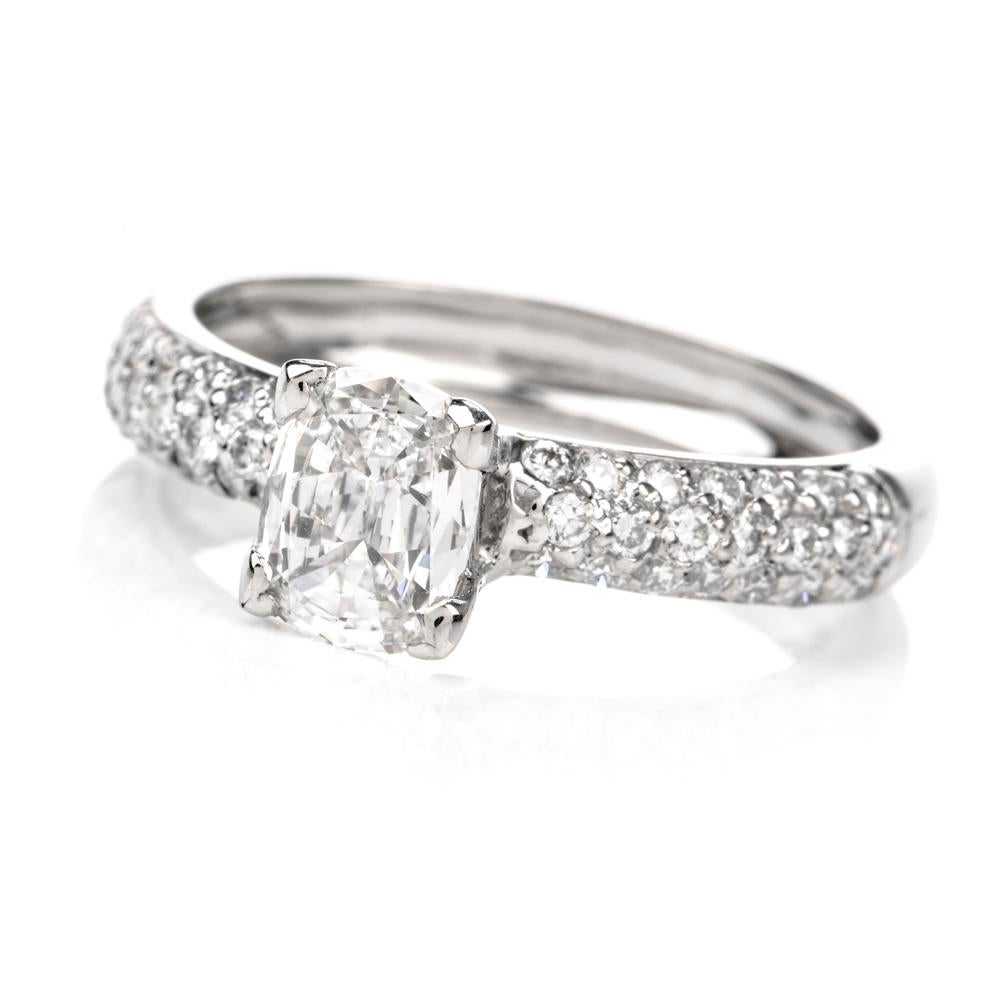 Tacori GIA Cushion Pave 1.26 carats Diamond Platinum Engagement Ring For Sale 1