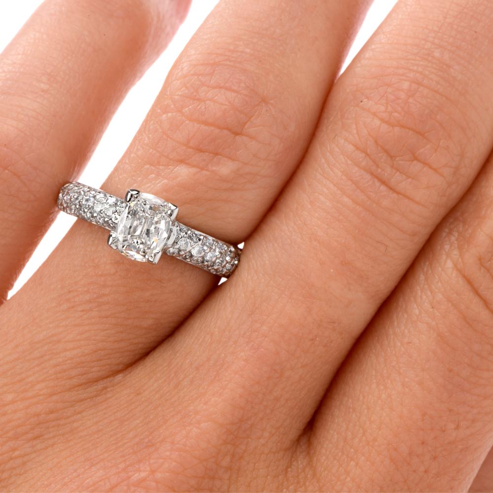 Tacori GIA Cushion Pave 1.26 carats Diamond Platinum Engagement Ring For Sale 2