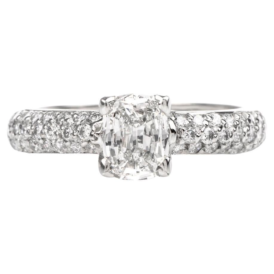 Tacori Bague de fiançailles en platine avec diamants taille coussin pavés de 1,26 carat, certifiés GIA