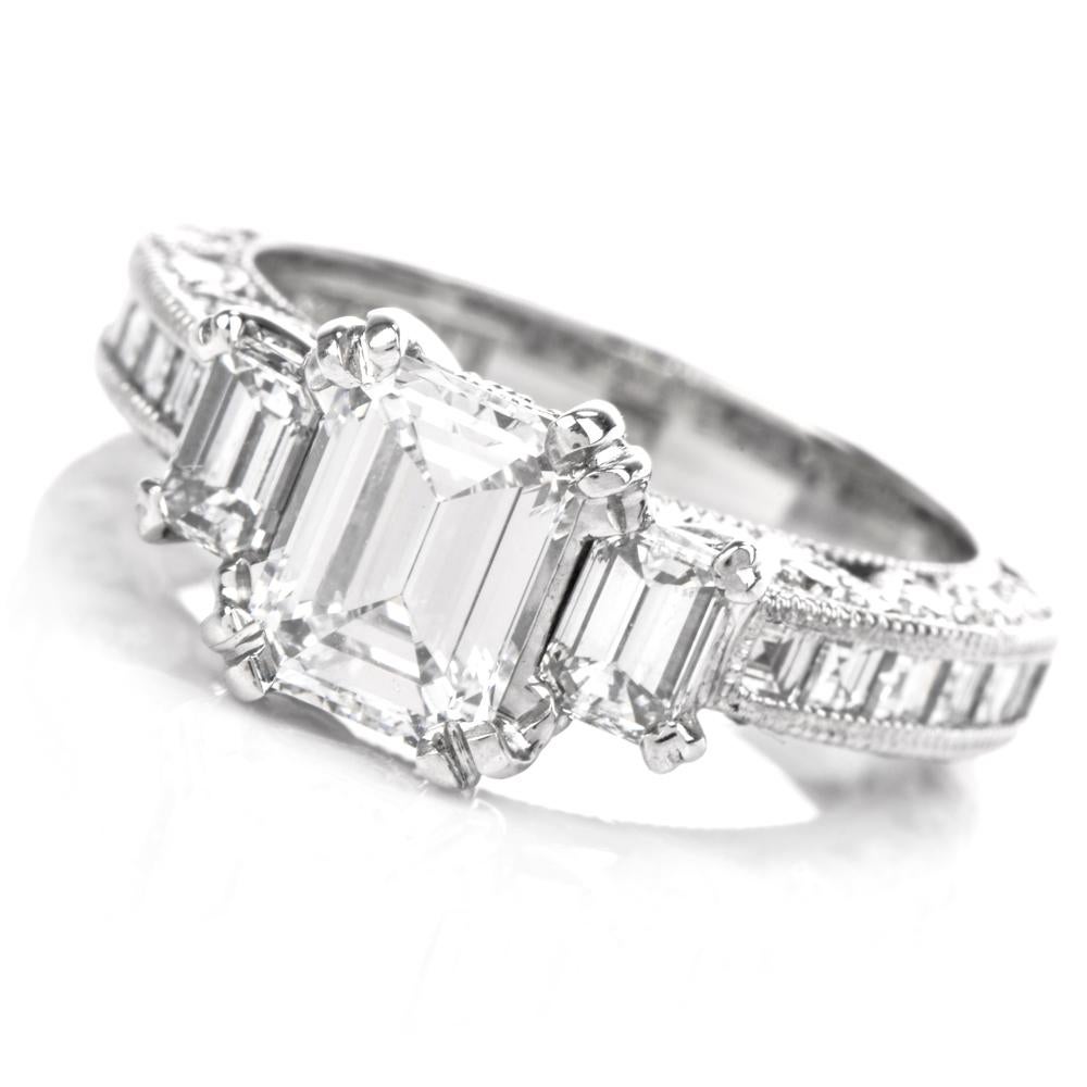 Women's Tacori GIA Diamond Emerald Cut Band Platinum Engagement Ring