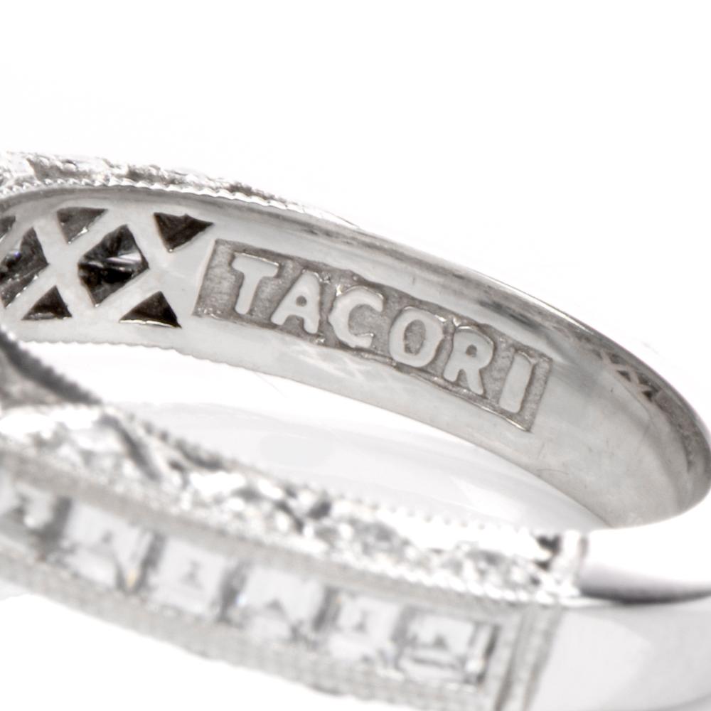 Tacori GIA Diamond Emerald Cut Band Platinum Engagement Ring 1