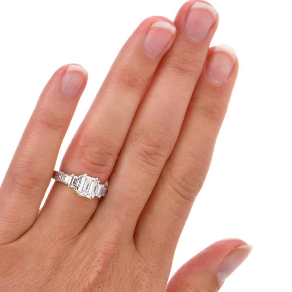 Tacori GIA Diamond Emerald Cut Band Platinum Engagement Ring 2