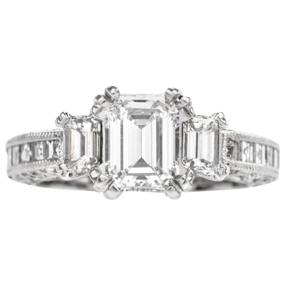 Tacori GIA Diamond Emerald Cut Band Platinum Engagement Ring at 1stDibs ...