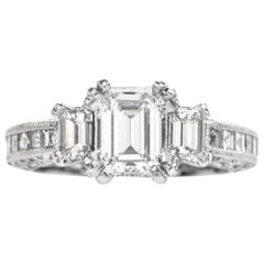 Tacori GIA Diamond Emerald Cut Band Platinum Engagement Ring