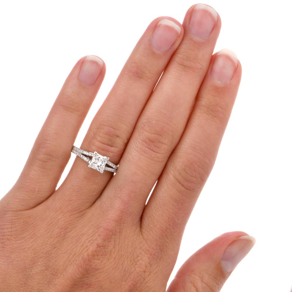 Modern Tacori GIA Princess 1.32 Diamond Platinum Split Shank Engagement Ring For Sale