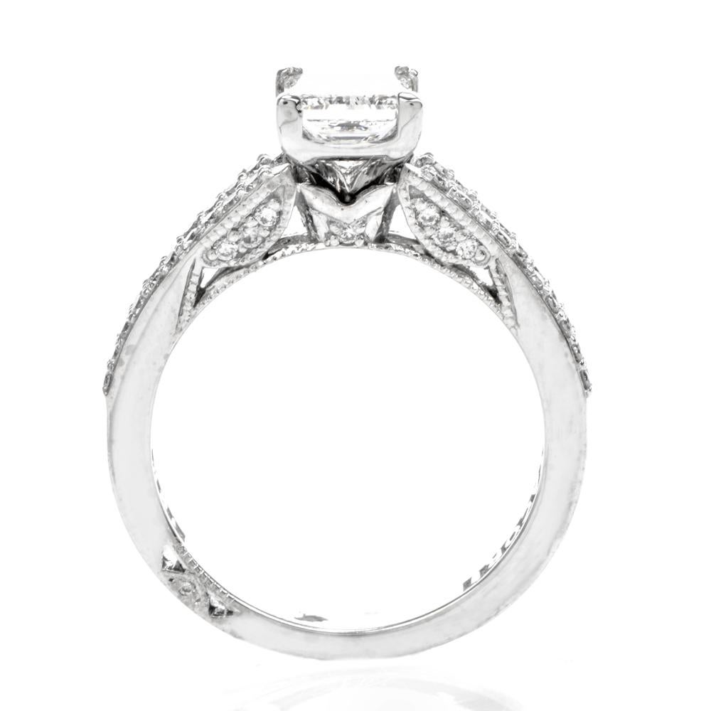 Women's Tacori GIA Princess 1.32 Diamond Platinum Split Shank Engagement Ring For Sale