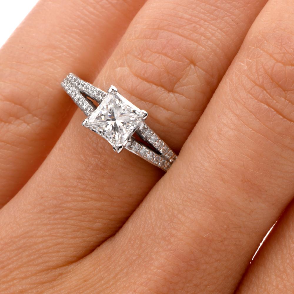 Tacori GIA Princess 1.32 Diamond Platinum Split Shank Engagement Ring For Sale 2