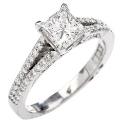 Tacori GIA Prinzessin 1,32 Diamant Platin Verlobungsring mit geteiltem Schaft