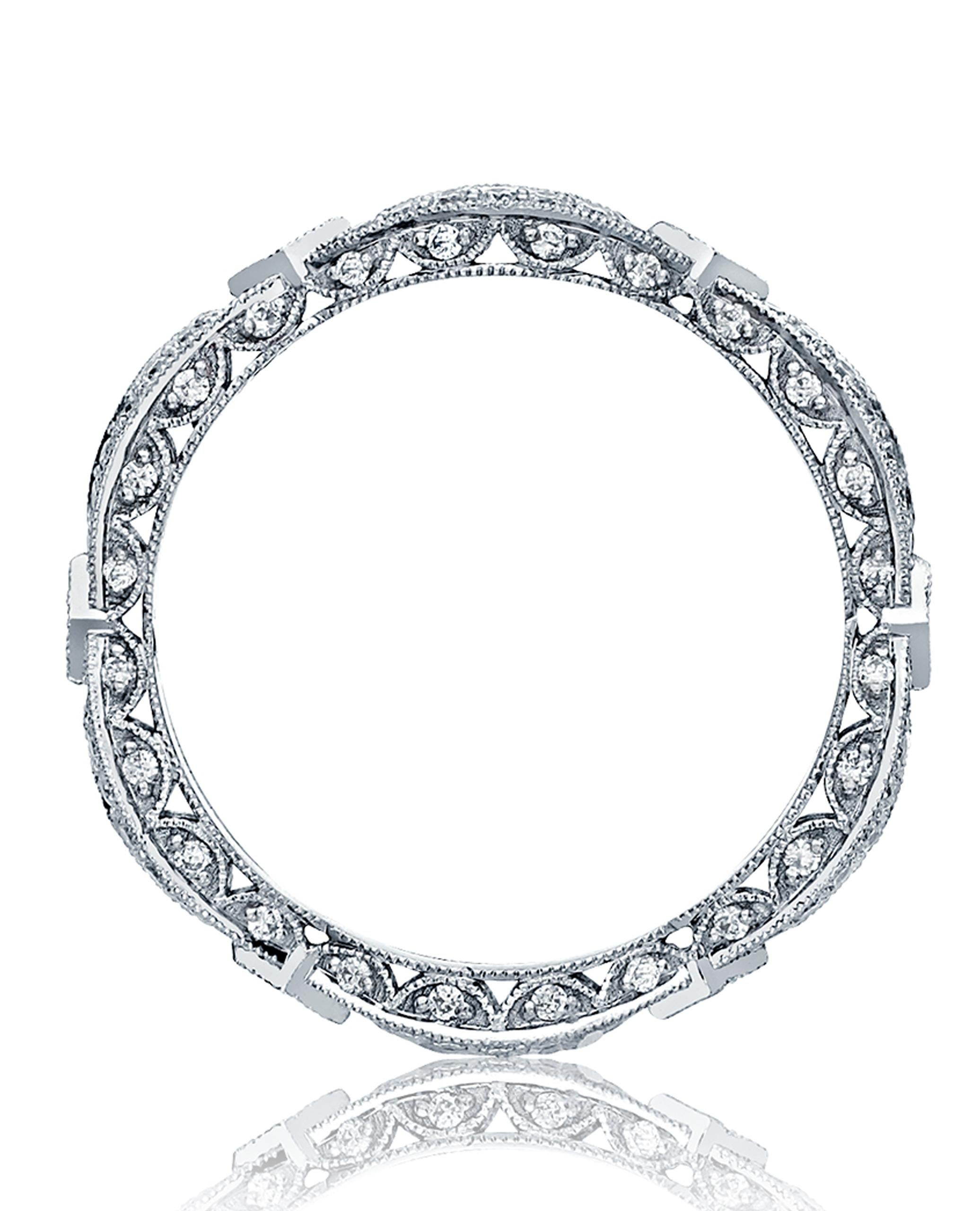 Contemporary Tacori HT2528 18K White Gold Ribbon Eternity Band, Diamonds 0.61 Carats Size 6.5 For Sale