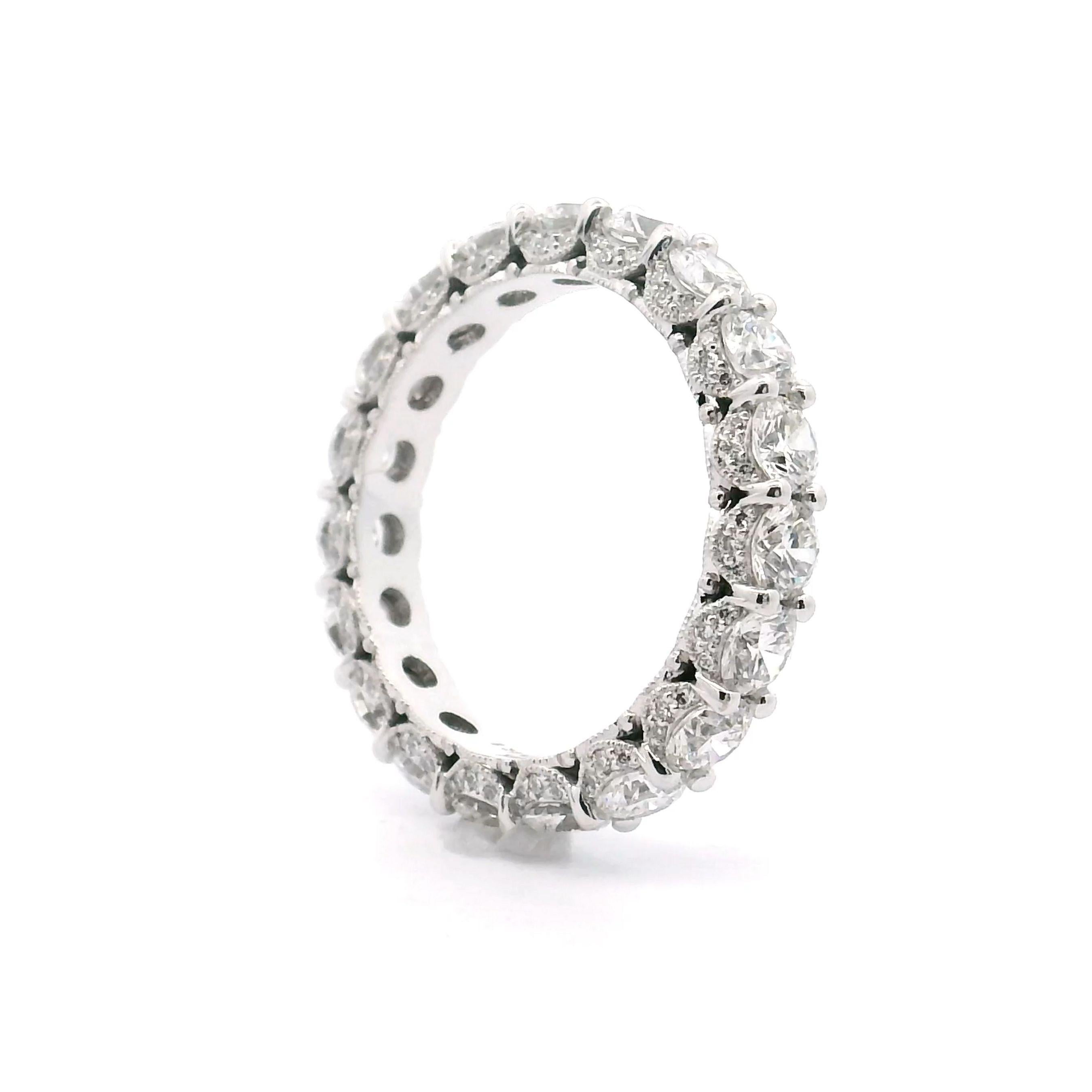 Contemporary Tacori HT2632 18k White Gold Eternity Ring, Round diamonds 3.20 carats, Size 6.5 For Sale