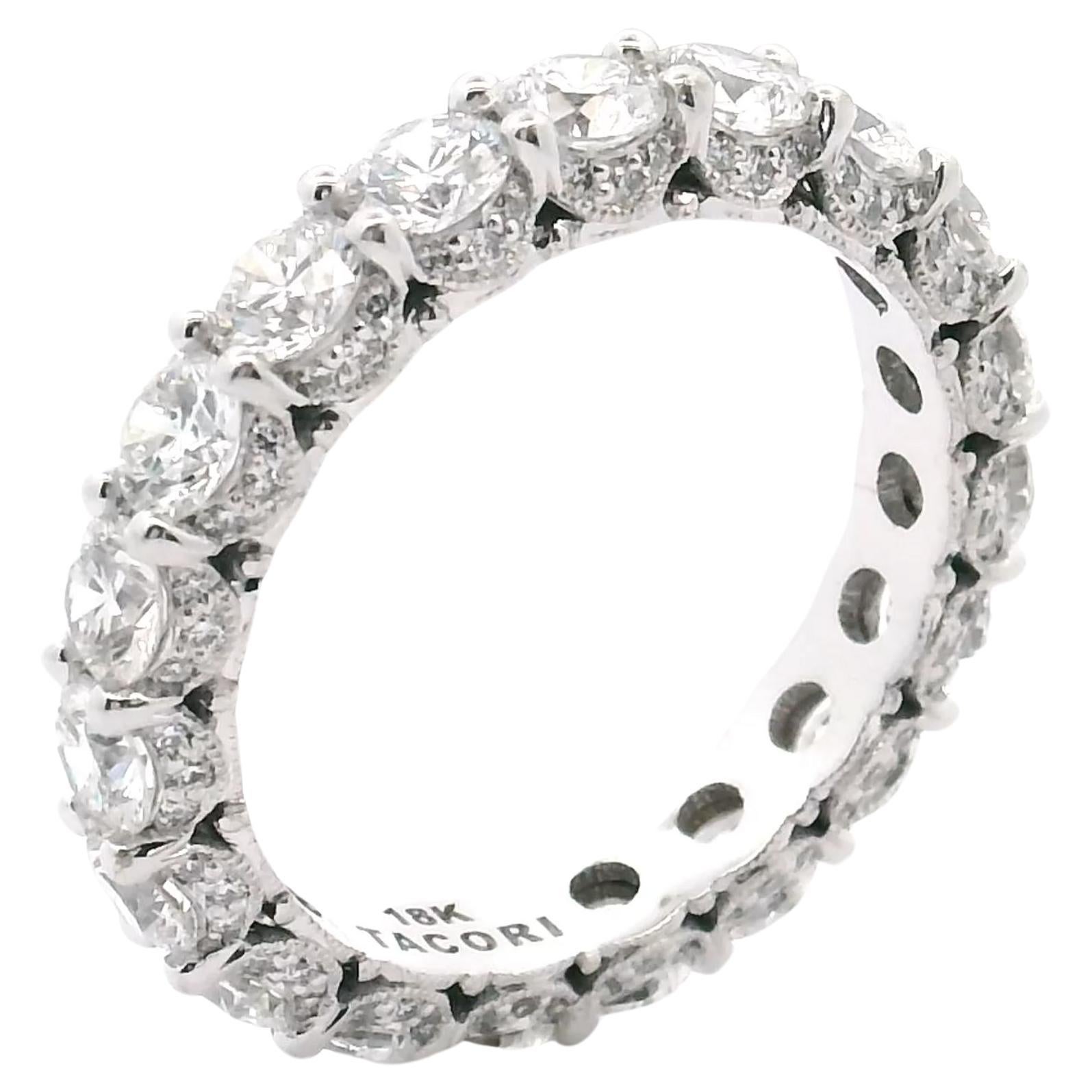 Tacori HT2632 18k White Gold Eternity Ring, Round diamonds 3.20 carats, Size 6.5